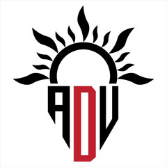 Vector shield emblem ADV Logo with abstract fire design elements