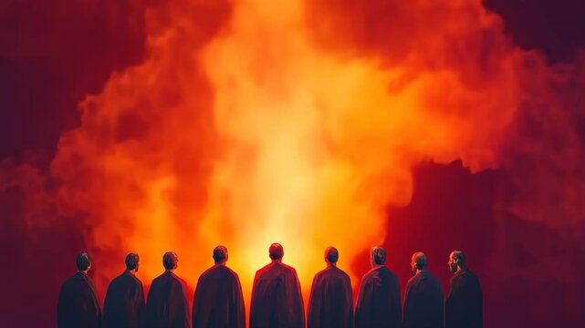 The Holy Spirit Descending on the Apostles with Fiery Light Symbolizing Pentecost and Spiritual Awakening in Vibrant Red and Orange Tones Depicting Religious Significance and Divine Presence