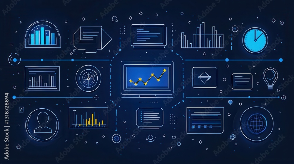 Poster comprehensive data driven icon collection with 15 outline designs for digital analytics and business