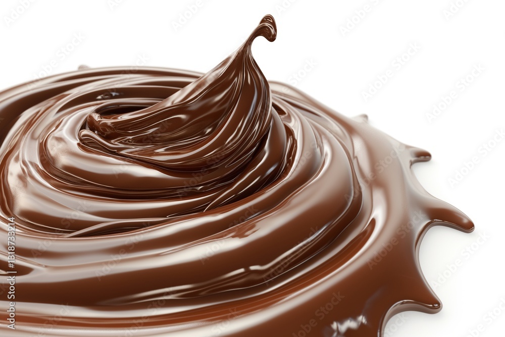Poster rich, glossy chocolate swirl with a smooth texture and dynamic splash effect.
