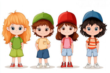 School Kids On White Background