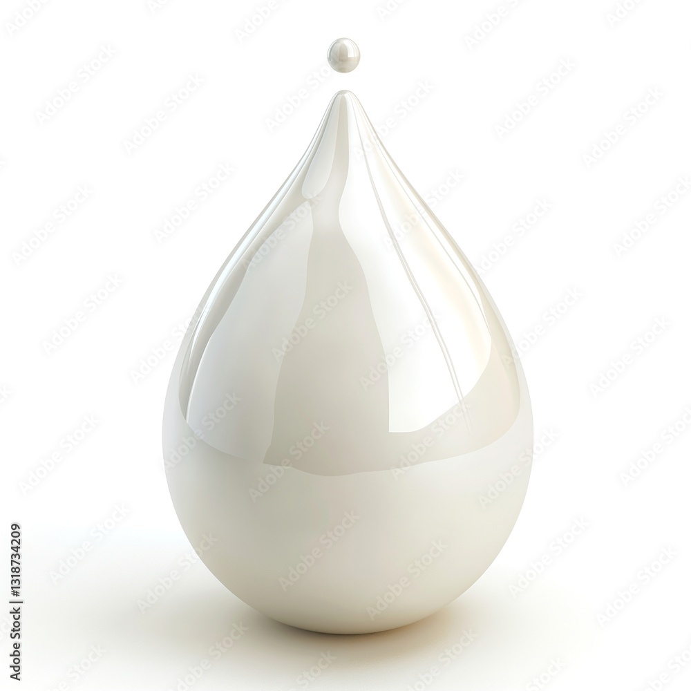 Poster a glossy, white teardrop shape with a smaller droplet above it, creating a serene, minimalist design
