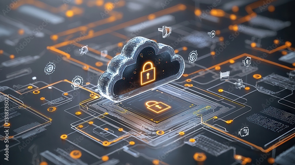 Poster visualization of advanced digital encryption and cloud based security solutions protecting sensitive