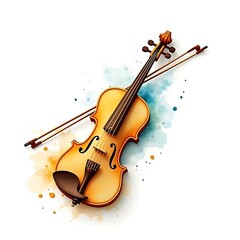 Fototapeta premium 3D Violin with bow isolated on a white background