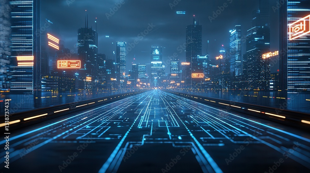 Aufkleber captivating image showcasing a futuristic ai powered smart city skyline at night with towering skysc