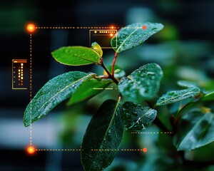 Explore the future of environmental monitoring with this innovative image showcasing a smart technology environment with real-time AI analytics providing instant feedback on plant health Witness the