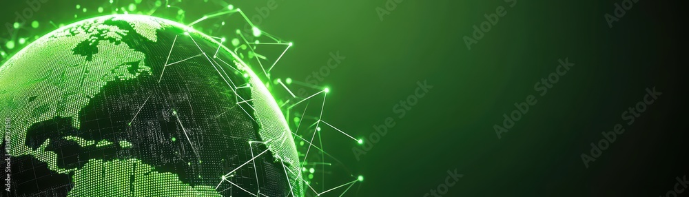Poster digital connections extending into a green planet showcasing global technology and growth