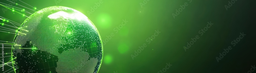Poster digital connections extending into a green planet with futuristic technology visuals