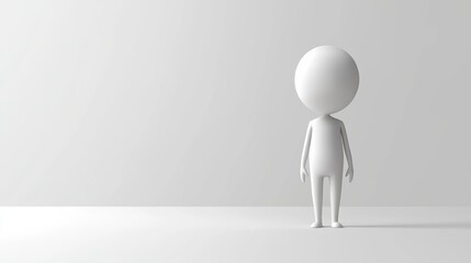 white cartoon character standing in copy space, inviting creativity.