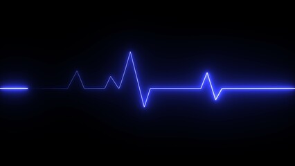 Abstract  glowing neon heartbeat and pulse rate signal technology. Neon heartbeat illustration on black background.