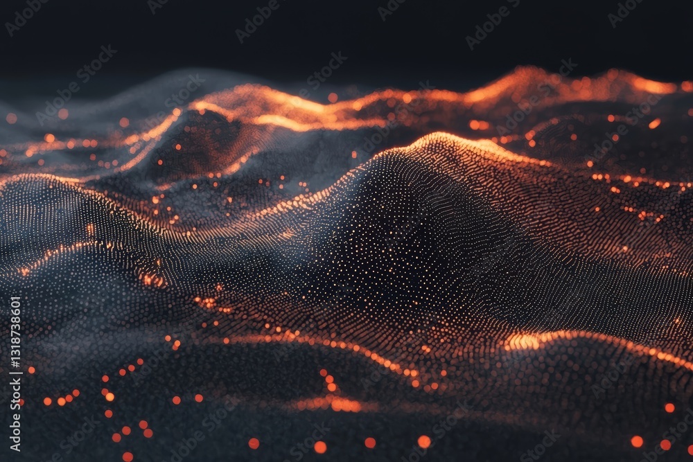 Poster data analytics graph with light trails creating an abstract landscape.