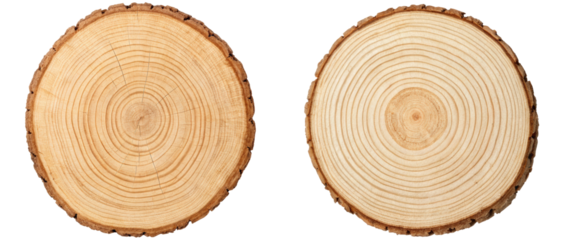 Two cross-sections of tree trunks on a transparent background