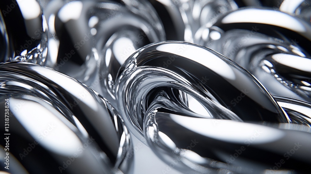 Poster interlocking chrome links shimmer with light in a captivating, industrial pattern