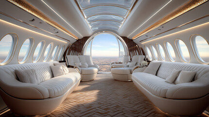 Obraz premium Interior of a train and airplane with empty seats and no passengers, featuring windows and transportation-related elements like rails, vehicles, and public seating areas