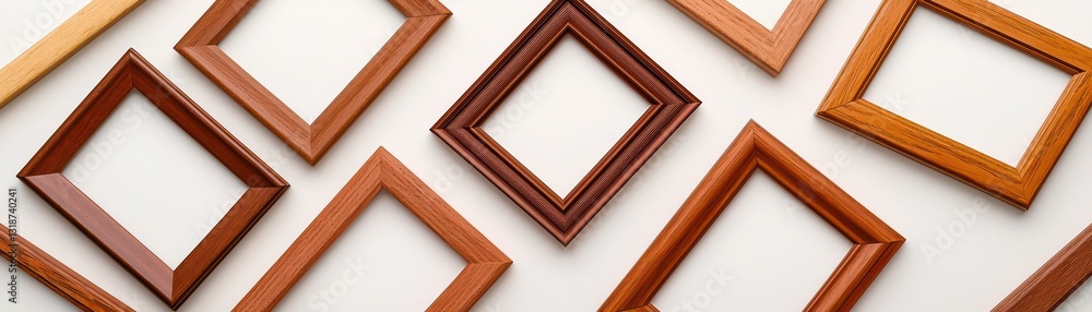 Poster artistic arrangement of floating empty frames on a light background