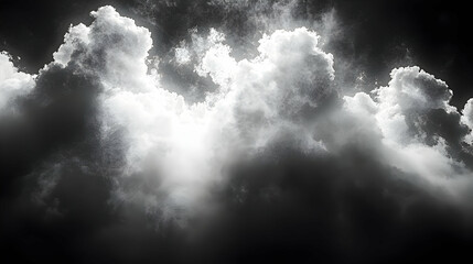 Obraz premium Dramatic Monochrome Cloudscape: Dark Gray and White Clouds Against a Black Sky