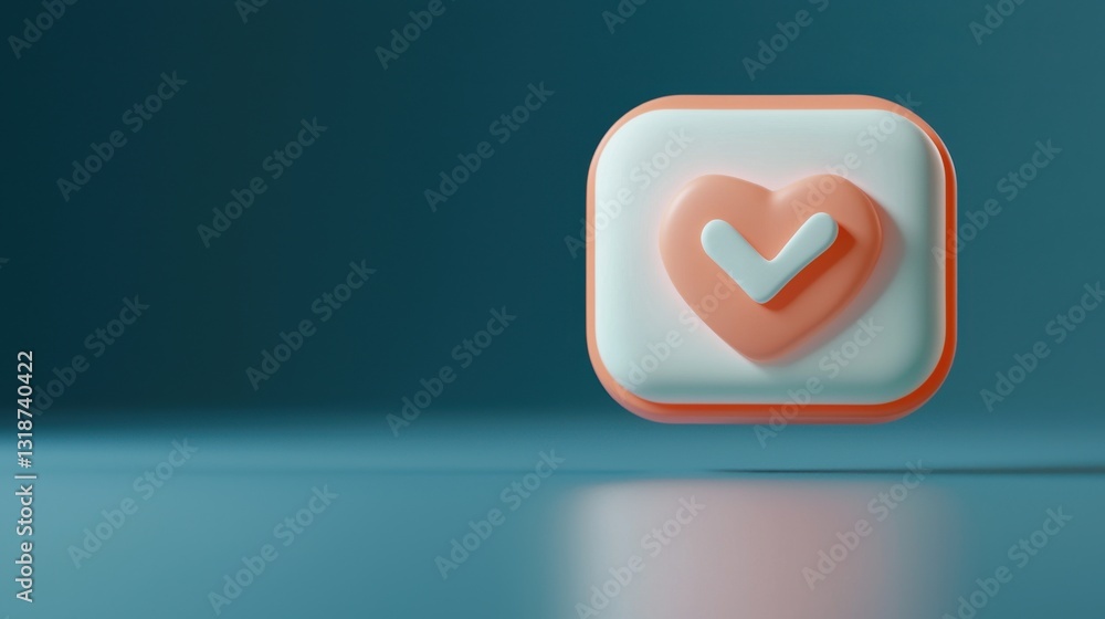 Poster minimalist 3d rendering of a subtle glowing applause icon with heart and checkmark on a soft backgro