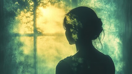 Silhouette of a Woman at Sunset, Contemplative Mood