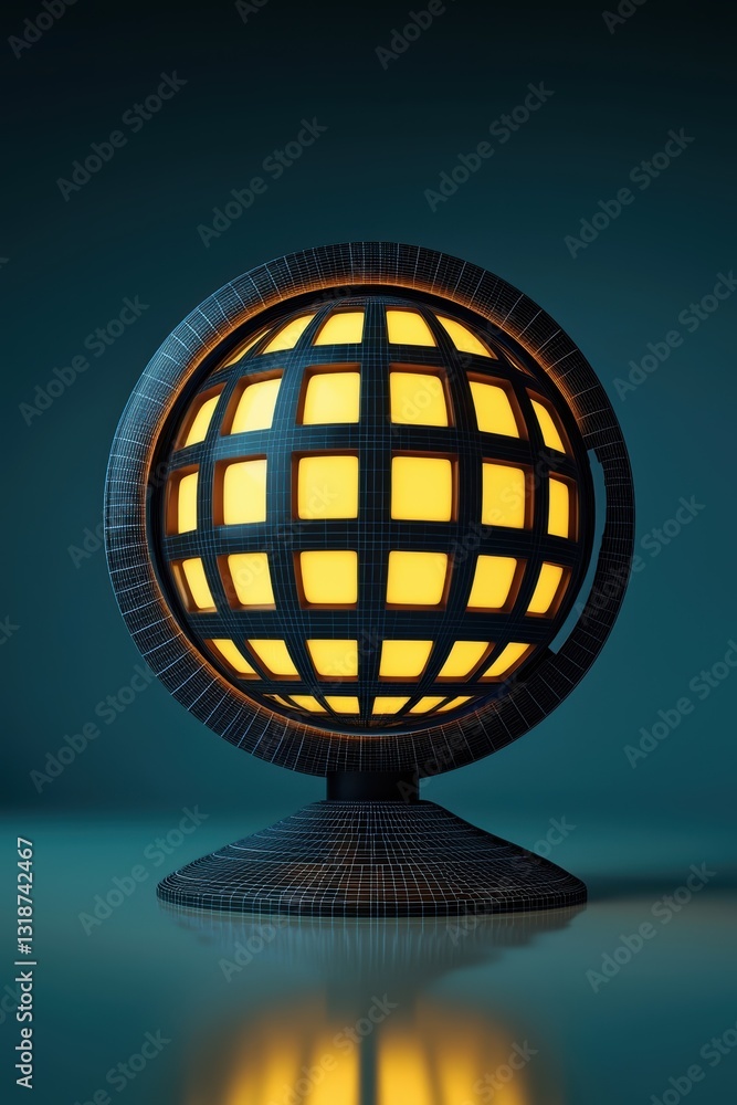 Poster globe model, wireframe design with glowing lines representing digital transformation. stunning techn