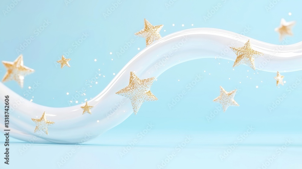 Poster 3d vector motion graphic of a five-star customer approval stamp in a clean space, emphasizing qualit