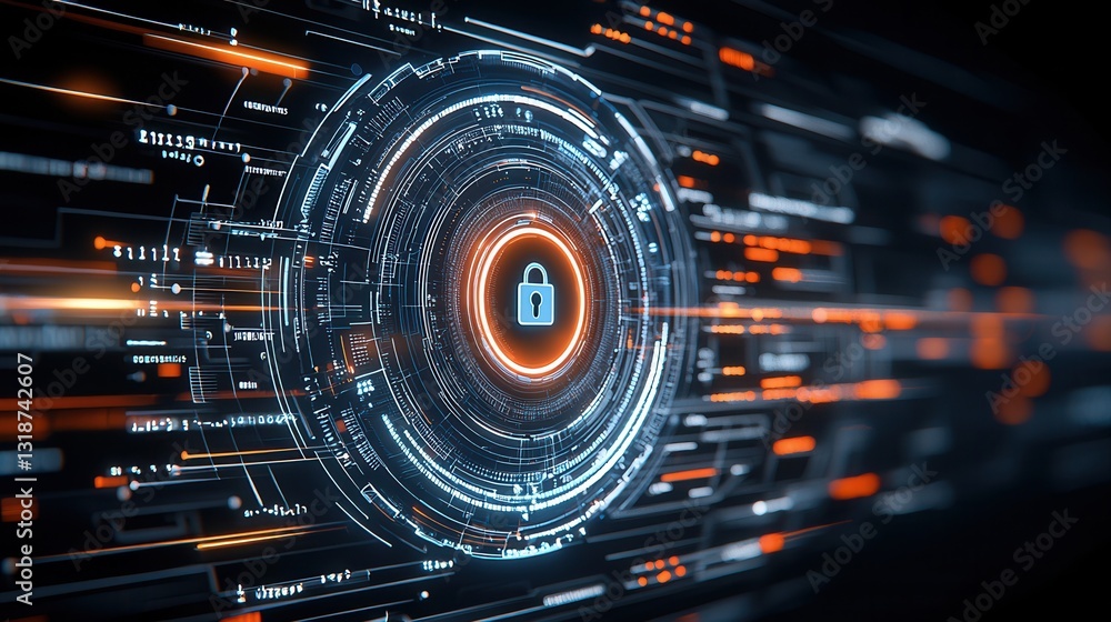Poster futuristic cyber network security concept featuring a hi tech digital interface with encrypted data 