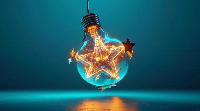 3D vector design, dynamic motion graphic, luminous five-star review, exceptional user experience, bright and inviting atmosphere, visually engaging and captivating aesthetic