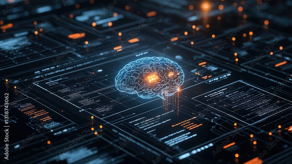 Poster futuristic cybernetic consciousness featuring an abstract visualization of an neural network system 