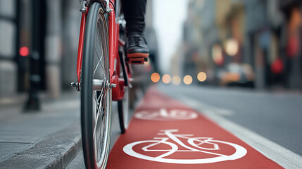 City Street with Bicycles, Cycling Path and Traffic Signs