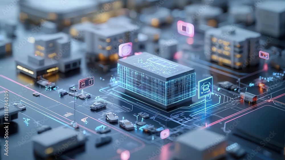 Poster futuristic cityscape with a smart city at night featuring glowing architecture advanced infrastructu