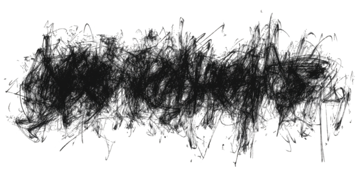 A black and white image of a messy, chaotic line of text