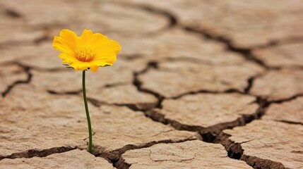 Resilient flower blooming in cracked dry earth