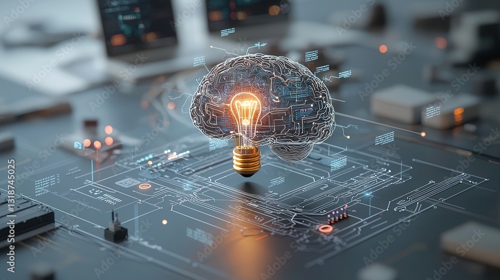 Aufkleber futuristic digital depicting a glowing illuminated brain like structure representing the power and p