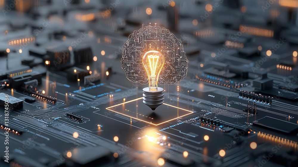Poster futuristic digital showcasing a glowing intricate ai driven electrical circuit system with luminous 