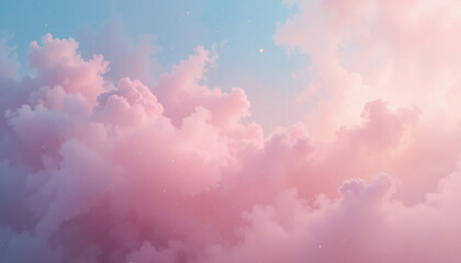 Naklejka premium Fluffy Pink Clouds Illuminated by Soft Light Against a Vibrant Blue Sky