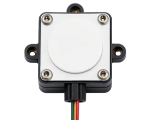 Small electronic sensor with wires on a transparent background