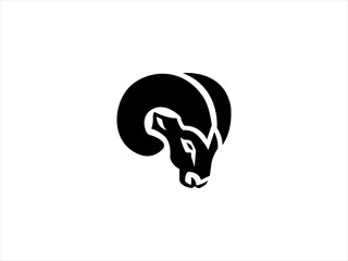 Simple black and white silhouette of a ram's head.