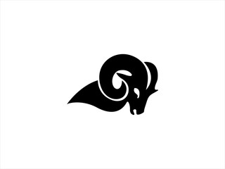 Simple black and white silhouette of a ram's head.