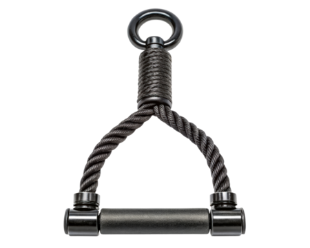 Black rope handle for weight training on a transparent background