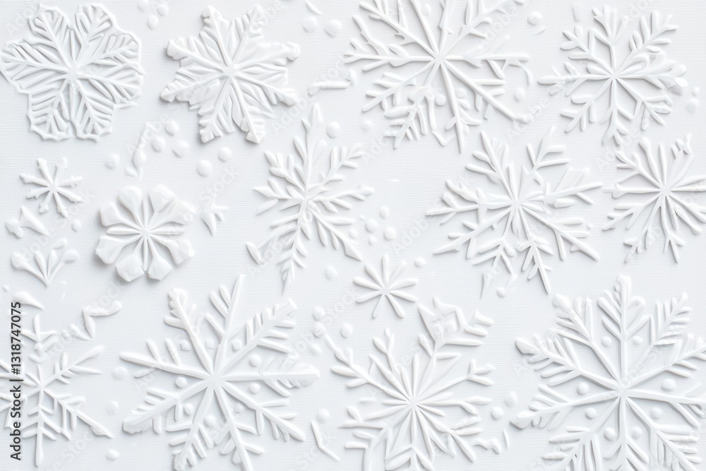 Poster intricate snowflakes forming unique patterns against a soft white background