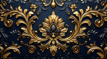 Gold and Blue Damask Pattern Design