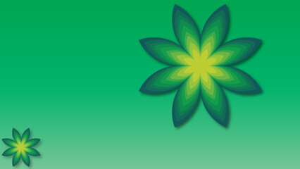 Vibrant design, stylized flowers on a green background, geometric flower shapes, 