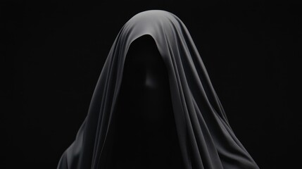 Naklejka premium Mysterious figure shrouded in fabric against a dark background