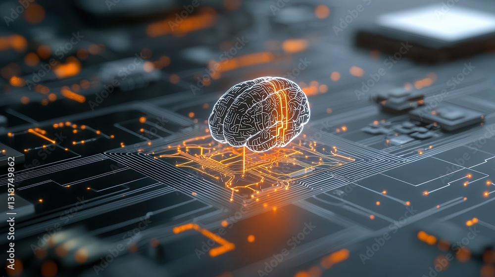 Poster highly detailed biomechanical brain tree with fiery glowing fractal connections in a futuristic digi