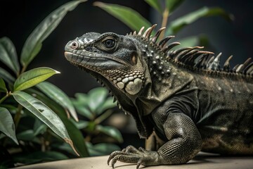 Fototapeta premium Close-up of a Textured Iguana with Spiky Scales