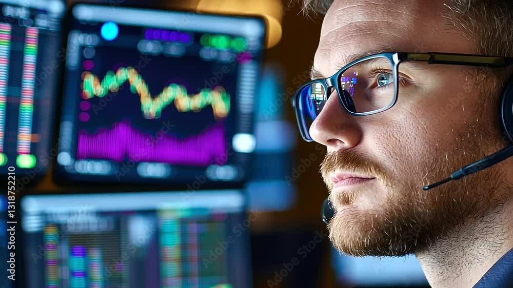 Aufkleber a dynamic stock trader finalizing transactions amidst a bustling trading floor.
