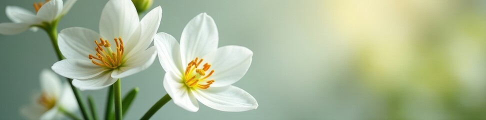 Obraz premium White corolla with visible yellow stamens in a vase, spring, white, nature