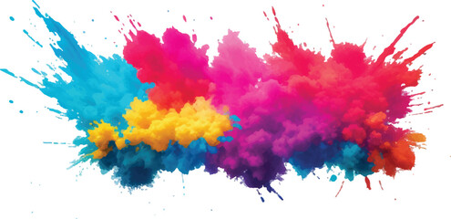 Fototapeta premium Abstract Watercolor Brush Strokes, Stains, and Colorful Splashes Forming a Stunning, Explosive Visual Experience, Combining Artistic Expression with a Clean, White Canvas Backdrop. 