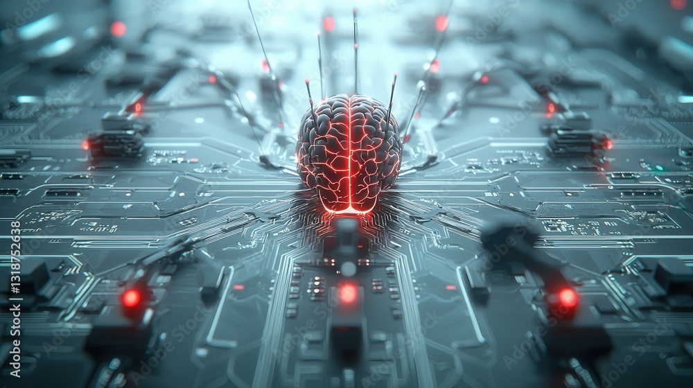 Poster a highly detailed sci fi inspired visualization depicting the fusion of a brain like structure and a
