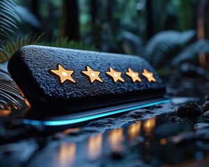 Enhance your brand perception with stunning visuals showcasing a Five-star digital rating with glowing visual effects, service quality concept, ideal for illustrating superior customer satisfaction