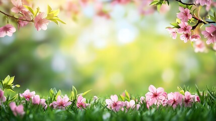 Fototapeta premium A beautiful field of pink flowers with a green background